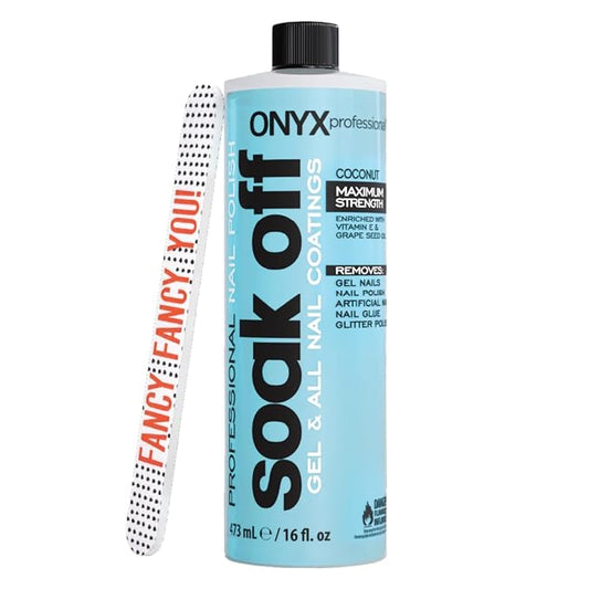 Onyx Professional Coconut Scented Nail Polish Remover with Nail File, 16 oz, Maximum Strength Soak Off Gel Polish Remover, Vitamin E & Grape Seed Oil Enriched Nourishing Formula