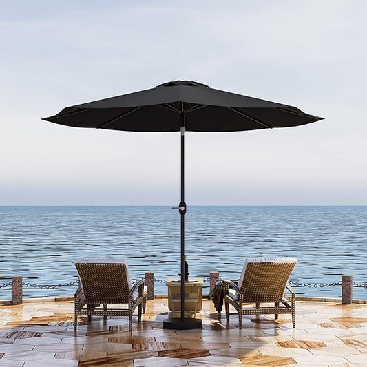 Greesum 9FT Patio Umbrella with Push Button Tilt and Crank, Outdoor Table Umbrella with 8 Sturdy Ribs, Market Table Parasol for Garden, Lawn, Backyard & Pool, Without Base, Black