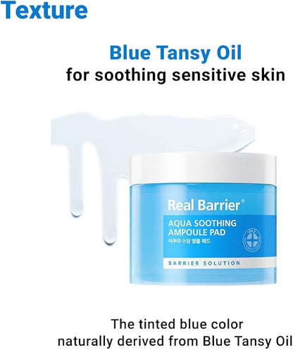 Real Barrier Aqua Soothing Ampoule Pad, 70 Pads, Cooling Soothing Facial Pad Mask for Redness Relief, Skin Barrier Repair Face Moisturizer with Hyaluronic Acid for Sensitive Dry Skin, Korean Skincare