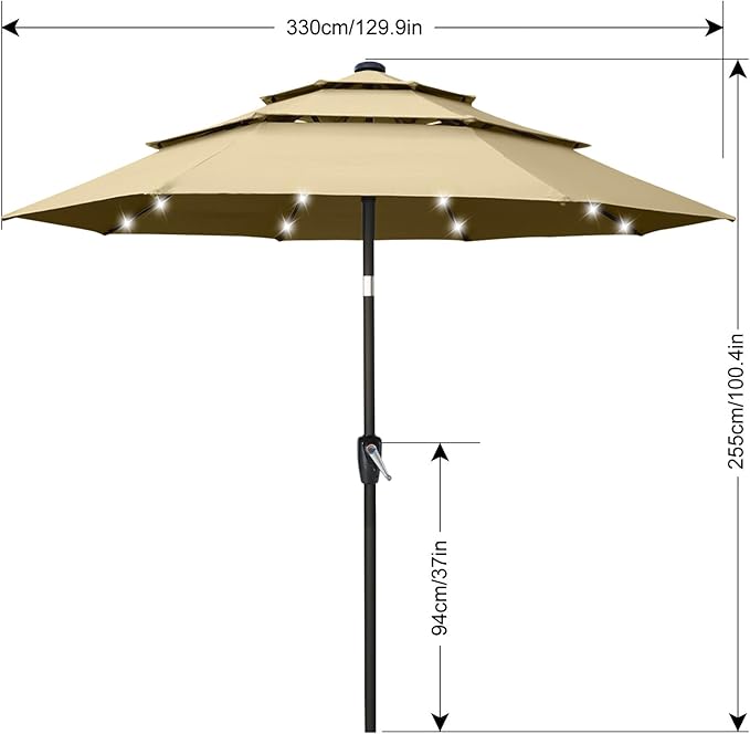 ABCCANOPY Solar Led Patio Umbrellas 3-Tiers 11FT (Khaki)