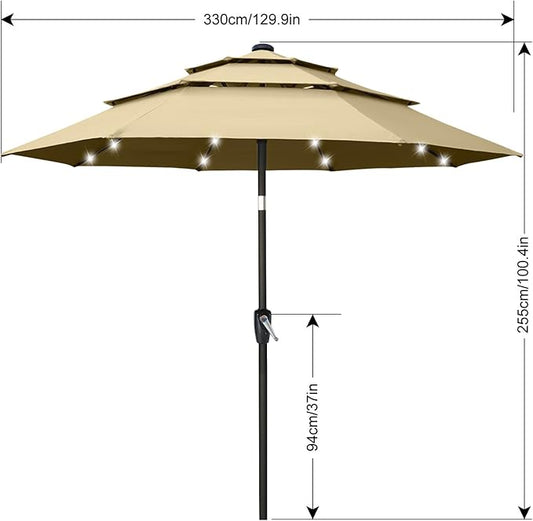 ABCCANOPY Solar Led Patio Umbrellas 3-Tiers 11FT (Khaki)