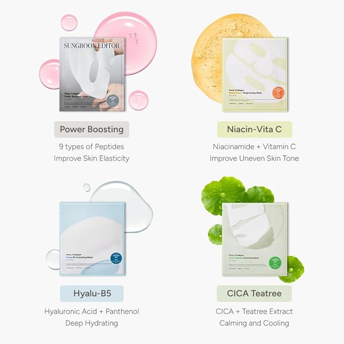 SUNGBOON EDITOR Deep Collagen STARTER KIT, Real Collagen 2,160,000ppb | Glass Skin, Elasticity, Moisturizing, Calming, Uneven Skin, Overnight Face Mask,TikTok trend items, Korean Skin Care, 37gx16ea