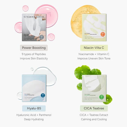SUNGBOON EDITOR Deep Collagen STARTER KIT, Real Collagen 2,160,000ppb | Glass Skin, Elasticity, Moisturizing, Calming, Uneven Skin, Overnight Face Mask,TikTok trend items, Korean Skin Care, 37gx16ea