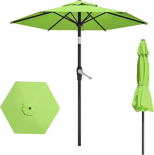 7.5FT Patio Umbrella Table Market Umbrella w/Tilt and Crank Heavy-Duty Round Outdoor Umbrellas for Garden, Deck, Backyard, Pool and Beach, Apple Green