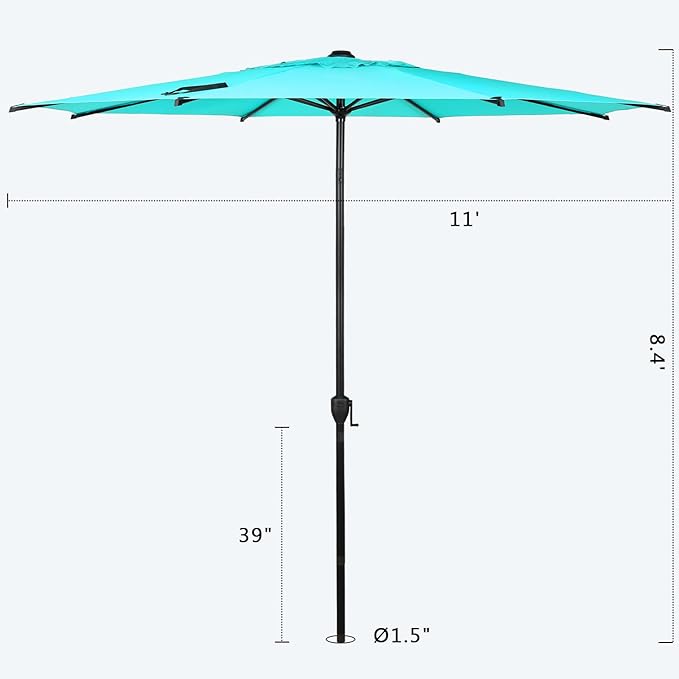 Abba Patio 11FT Lyon Outdoor Patio Umbrella Outdoor Table Umbrella with Push Button Tilt and Crank Market Umbrella 8 Sturdy Ribs UV Protection Waterproof for Garden Deck Backyard Pool Light Blue