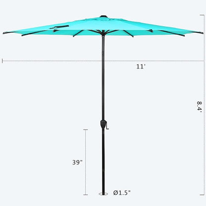 Abba Patio 11FT Lyon Outdoor Patio Umbrella Outdoor Table Umbrella with Push Button Tilt and Crank Market Umbrella 8 Sturdy Ribs UV Protection Waterproof for Garden Deck Backyard Pool Light Blue