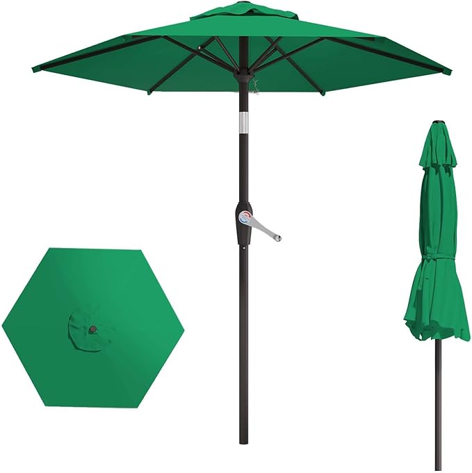 7.5FT Patio Umbrella Table Market Umbrella w/Tilt and Crank Heavy-Duty Round Outdoor Umbrellas for Garden, Deck, Backyard, Pool and Beach, Dark Green