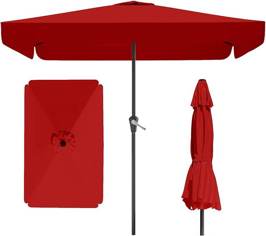 8 * 10FT Rectangular Patio Umbrella Table Market Umbrella w/Crank Outdoor Umbrellas for Garden, Deck, Backyard, Pool and Beach, Red