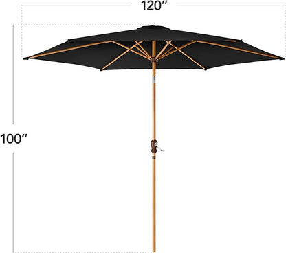 Best Choice Products 10ft Market Umbrella, Outdoor Sun Shade for Backyard, Deck, Poolside, Table w/Woodgrain Pattern, Easy Tilt & Crank - Black