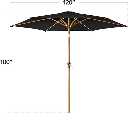 Best Choice Products 10ft Market Umbrella, Outdoor Sun Shade for Backyard, Deck, Poolside, Table w/Woodgrain Pattern, Easy Tilt & Crank - Black