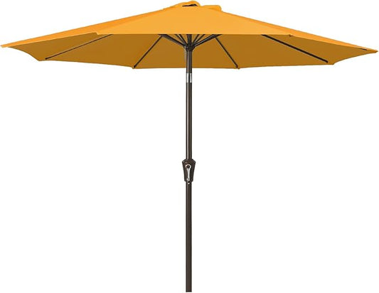 JEAREY 9FT Outdoor Patio Umbrella Outdoor Table Umbrella with Push Button Tilt and Crank, Market Umbrella 8 Sturdy Ribs UV Protection Waterproof for Garden, Deck, Backyard, Pool (Deep Orange)