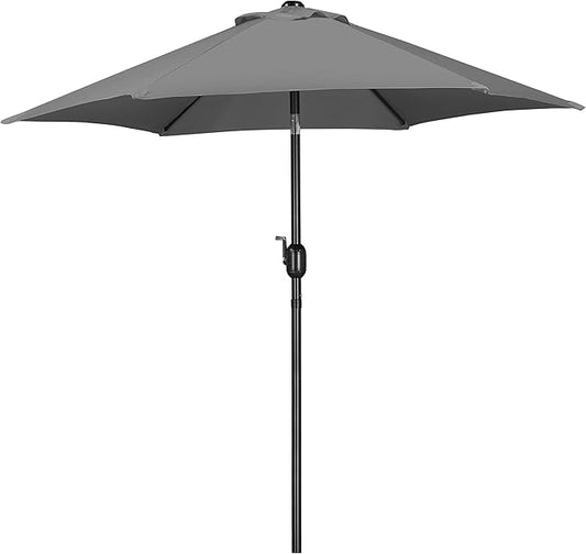 Yaheetech 7.5FT Patio Umbrella Outdoor Market Table Umbrella with 6 Sturdy Ribs, Push Button Tilt & Crank for Garden/Lawn/Deck/Backyard/Pool/Beach, Gray