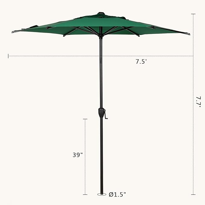 Abba Patio 7.5FT Lyon Outdoor Patio Umbrella Outdoor Table Umbrella with Push Button Tilt and Crank Market Umbrella 6 Sturdy Ribs UV Protection Waterproof for Garden Deck Backyard Pool Dark Green