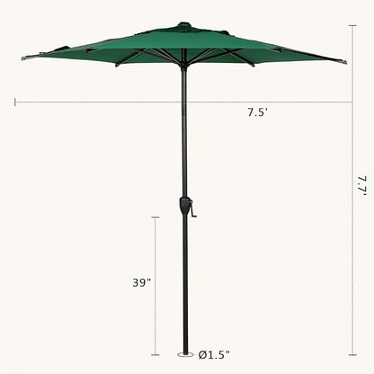 Abba Patio 7.5FT Lyon Outdoor Patio Umbrella Outdoor Table Umbrella with Push Button Tilt and Crank Market Umbrella 6 Sturdy Ribs UV Protection Waterproof for Garden Deck Backyard Pool Dark Green