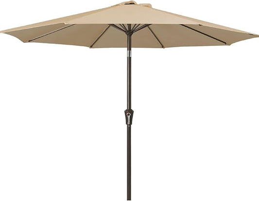 JEAREY 9FT Outdoor Patio Umbrella Outdoor Table Umbrella with Push Button Tilt and Crank, Market Umbrella 8 Sturdy Ribs UV Protection Waterproof for Garden, Deck, Backyard, Pool (Deep Tan)
