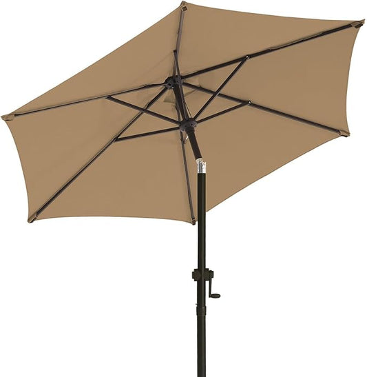 wikiwiki 7.5 FT Patio Umbrellas Outdoor Table Market Umbrella with Push Button Tilt/Crank, 6 Sturdy Ribs, Fade Resistant Waterproof POLYESTER DTY Canopy for Garden, Lawn, Deck, Backyard & Pool, Tan
