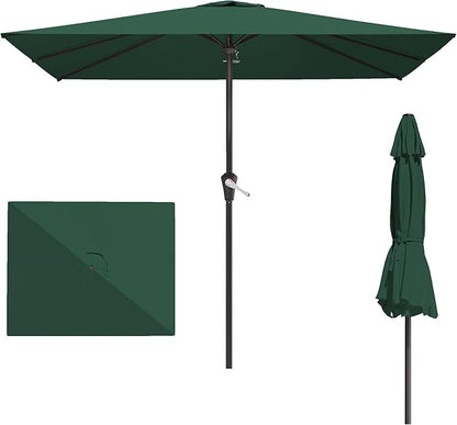 8' x 10' Rectangular Patio Umbrellas for Outdoor, Outdoor Table Umbrella, Large Outdoor Patio Umbrellas with 8 Sturdy Ribs for Market, Garden, Pool (Dark Green)