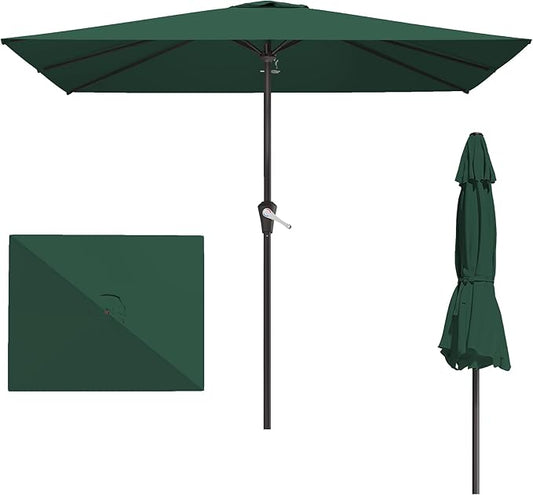 8' x 10' Rectangular Patio Umbrellas for Outdoor, Outdoor Table Umbrella, Large Outdoor Patio Umbrellas with 8 Sturdy Ribs for Market, Garden, Pool (Dark Green)