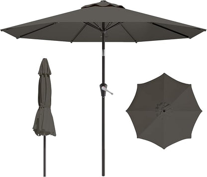 9 FT Patio Umbrella for Outdoor, Outdoor Umbrella with Push Button Tilt and Crank, Outdoor Patio Umbrellas with 8 Sturdy Ribs for Market, Garden, Deck, Backyard, Pool (Gray)