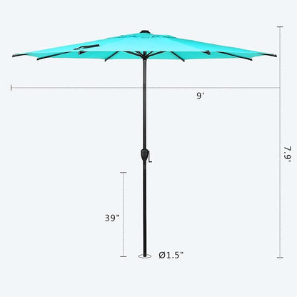 Abba Patio 9FT Lyon Outdoor Patio Umbrella Outdoor Table Umbrella with Push Button Tilt and Crank Market Umbrella 8 Sturdy Ribs UV Protection Waterproof for Garden Deck Backyard Pool Light Blue