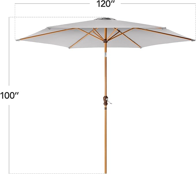 Best Choice Products 10ft Market Umbrella, Outdoor Sun Shade for Backyard, Deck, Poolside, Table w/Woodgrain Pattern, Easy Tilt & Crank - Fog Gray