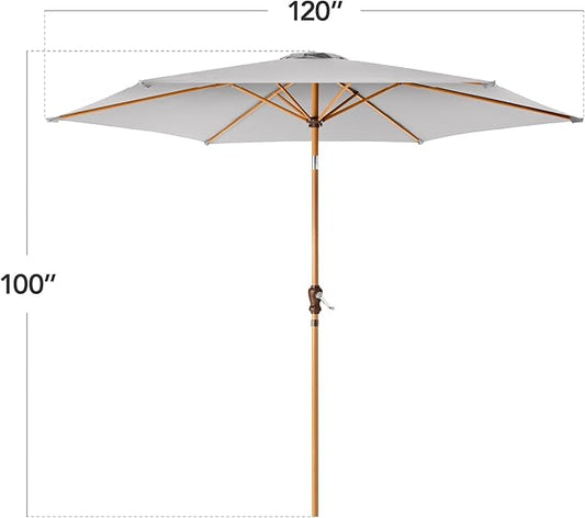 Best Choice Products 10ft Market Umbrella, Outdoor Sun Shade for Backyard, Deck, Poolside, Table w/Woodgrain Pattern, Easy Tilt & Crank - Fog Gray