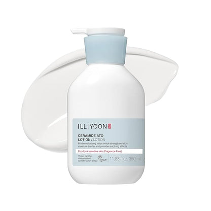 Illiyoon Ceramide Ato Lotion | Lightweight Moisturizer for Dry & Sensitive Skin, Barrier Repair for Face & Body, Mild for Babies, Vegan Certified, Korean Skin Care, 11.83 fl.oz.