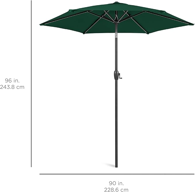 Best Choice Products 7.5ft Heavy-Duty Round Outdoor Market Table Patio Umbrella w/Steel Pole, Push Button Tilt, Easy Crank Lift - Green