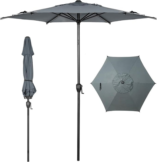 Abba Patio 7.5FT Lyon Outdoor Patio Umbrella Outdoor Table Umbrella with Push Button Tilt and Crank Market Umbrella 6 Sturdy Ribs UV Protection Waterproof for Garden Deck Backyard Pool Grey
