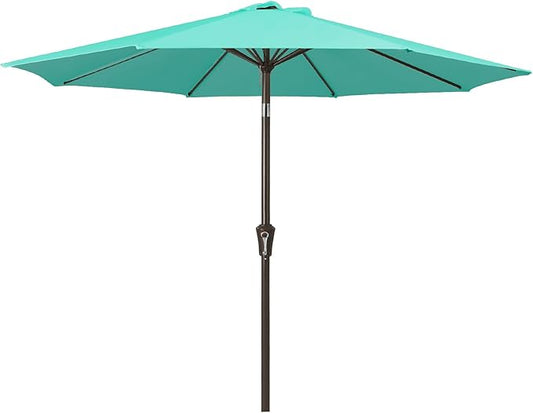JEAREY 9FT Outdoor Patio Umbrella Outdoor Table Umbrella with Push Button Tilt and Crank, Market Umbrella 8 Sturdy Ribs UV Protection Waterproof for Garden, Deck, Backyard, Pool (Clear Blue)