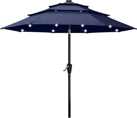 ABCCANOPY Solar Led Patio Umbrella 3-Tiers 11FT (Navy Blue)