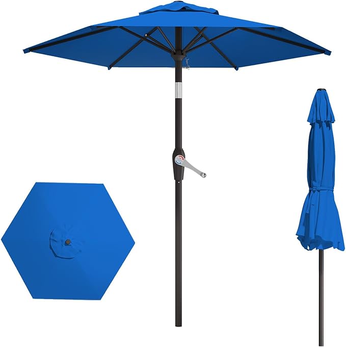7.5FT Patio Umbrella Table Market Umbrella w/Tilt and Crank Heavy-Duty Round Outdoor Umbrellas for Garden, Deck, Backyard, Pool and Beach, Royal Blue