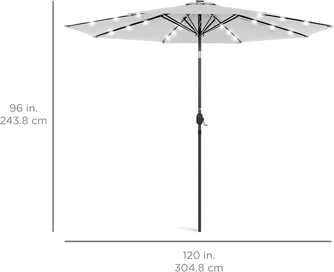 Best Choice Products 10ft Solar Polyester LED Lighted Patio Umbrella w/Tilt Adjustment and UV-Resistant Fabric - Fog Gray