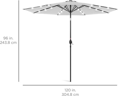 Best Choice Products 10ft Solar Polyester LED Lighted Patio Umbrella w/Tilt Adjustment and UV-Resistant Fabric - Fog Gray