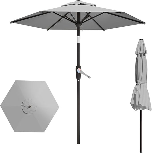 7.5FT Patio Umbrella Table Market Umbrella w/Tilt and Crank Heavy-Duty Round Outdoor Umbrellas for Garden, Deck, Backyard, Pool and Beach, Light Gray