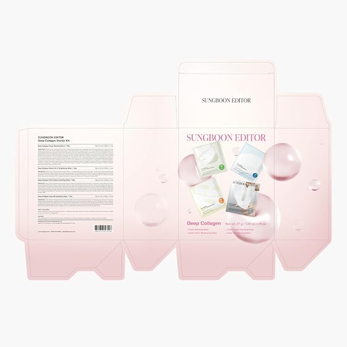 SUNGBOON EDITOR Deep Collagen STARTER KIT, Real Collagen 2,160,000ppb | Glass Skin, Elasticity, Moisturizing, Calming, Uneven Skin, Overnight Face Mask,TikTok trend items, Korean Skin Care, 37gx16ea