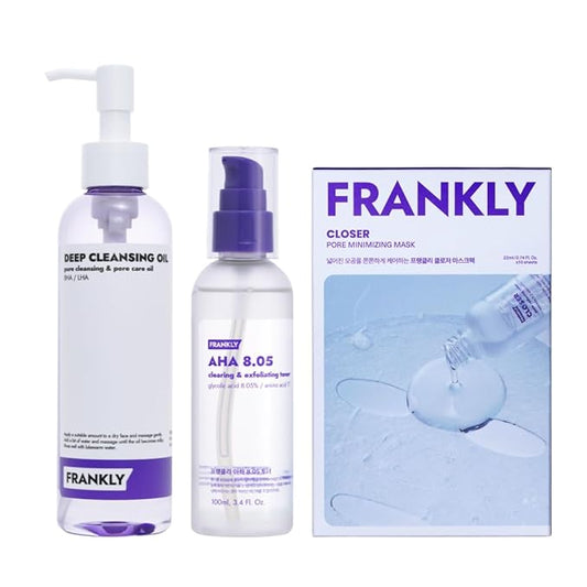 FRANKLY Pore Reset Ritual Set – Cleansing Oil, AHA Toner & 10 Semi-Gel Sheet Masks for Smooth, Clear, Poreless Skin