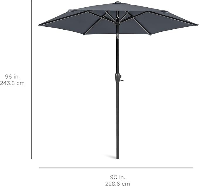 Best Choice Products 7.5ft Heavy-Duty Round Outdoor Market Table Patio Umbrella w/Steel Pole, Push Button Tilt, Easy Crank Lift - Slate