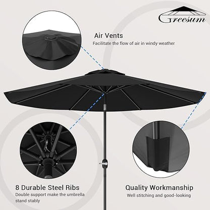 Greesum 9FT Patio Umbrella with Push Button Tilt and Crank, Outdoor Table Umbrella with 8 Sturdy Ribs, Market Table Parasol for Garden, Lawn, Backyard & Pool, Without Base, Black