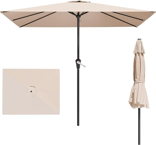 8' x 10' Rectangular Patio Umbrellas for Outdoor, Outdoor Table Umbrella, Large Outdoor Patio Umbrellas with 8 Sturdy Ribs for Market, Garden, Pool (Beige)