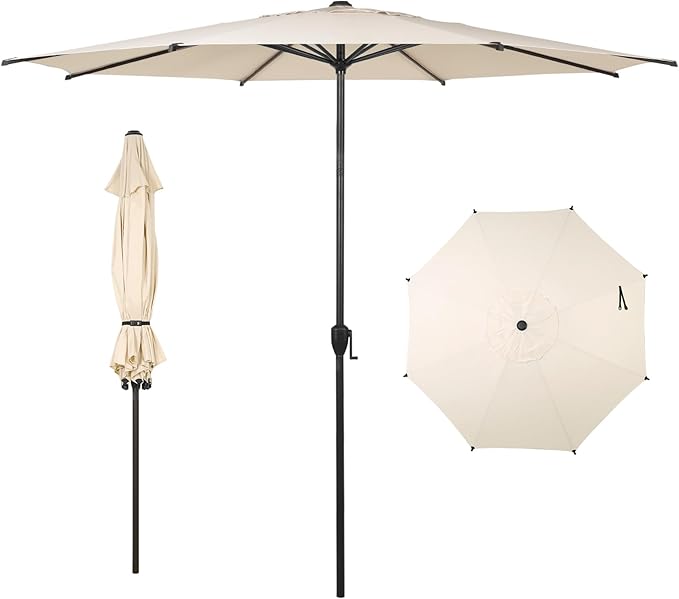 Abba Patio 11FT Lyon Outdoor Patio Umbrella Outdoor Table Umbrella with Push Button Tilt and Crank Market Umbrella 8 Sturdy Ribs UV Protection Waterproof for Garden Deck Backyard Pool Beige