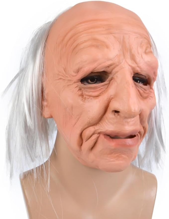 Halloween Realistic Old Man Mask Adlut -Latex Human Old Person Men Full Head Mask Costume