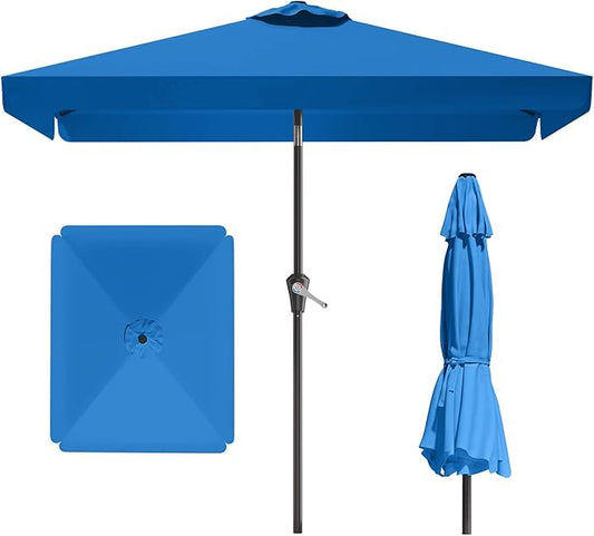 6.5 * 10FT Rectangular Patio Umbrella Table Market Umbrella w/Tilt and Crank Outdoor Umbrellas for Garden, Deck, Backyard, Pool and Beach, Royal Blue