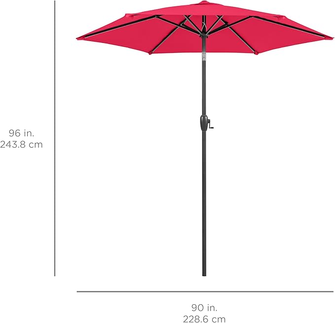 Best Choice Products 7.5ft Heavy-Duty Round Outdoor Market Table Patio Umbrella w/Steel Pole, Push Button Tilt, Easy Crank Lift - Hot Pink