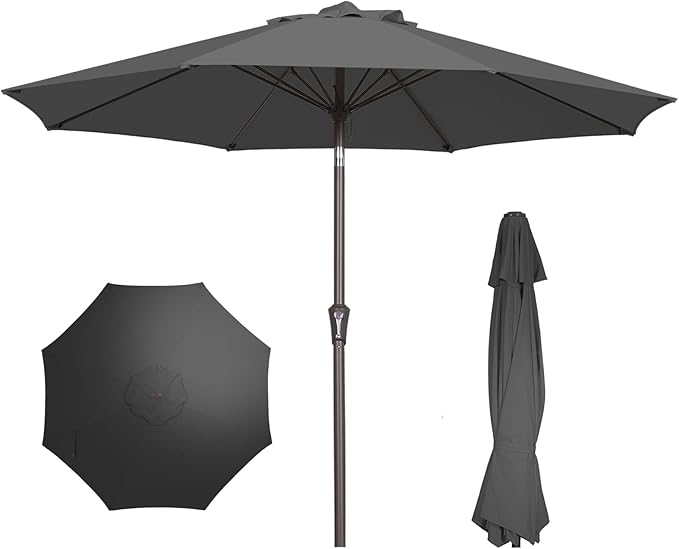 PatioKingdom 9FT Patio Outdoor Umbrella-UPF 50+ Sun Shade with Wind Vent, Push-Button Tilt & Smooth Crank Lift, Rust-Resistant Fiberglass Frame for Garden, Backyard,Yard