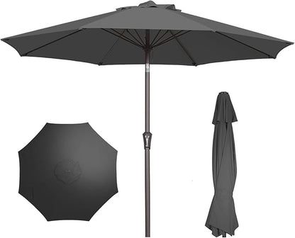 PatioKingdom 9FT Patio Outdoor Umbrella-UPF 50+ Sun Shade with Wind Vent, Push-Button Tilt & Smooth Crank Lift, Rust-Resistant Fiberglass Frame for Garden, Backyard,Yard