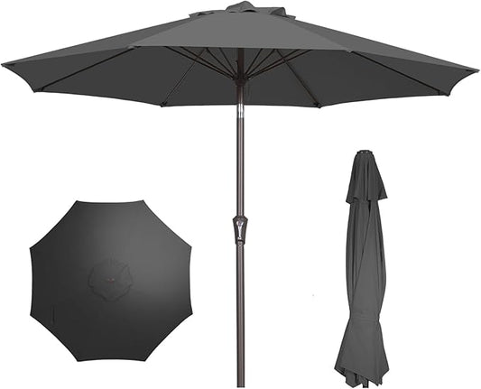 PatioKingdom 9FT Patio Outdoor Umbrella-UPF 50+ Sun Shade with Wind Vent, Push-Button Tilt & Smooth Crank Lift, Rust-Resistant Fiberglass Frame for Garden, Backyard,Yard