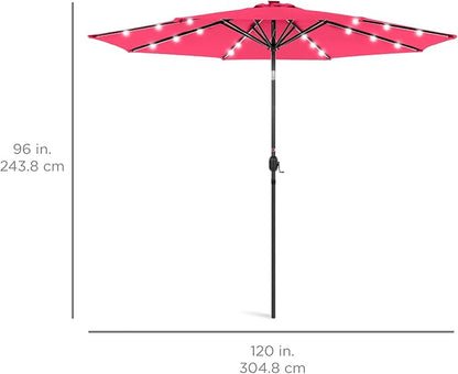Best Choice Products 10ft Solar Polyester LED Lighted Patio Umbrella w/Tilt Adjustment and UV-Resistant Fabric - Hot Pink