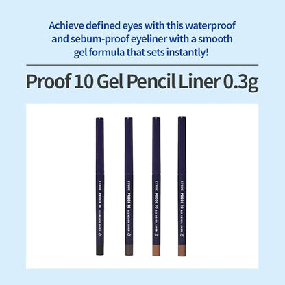 ETUDE Proof 10 Gel Pencil Liner 0.3g (#1 Black) | Creamy Gel Texture Eyeliner with Wearable Shades to Create Precise Line Eye Makeup without Efforts, Korean Makeup, Perfect for Gift