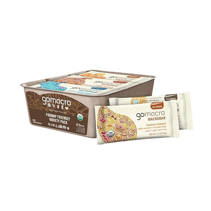 GoMacro MacroBar Organic Vegan Protein Bars - FODMAP Friendly Variety Pack (2.0-2.3 Ounce Bars, 12 Count)